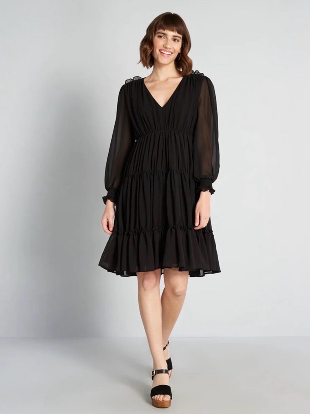 ModCloth Cheers for Tiers Black Chiffon Whimsigoth Mini Dress 8 Romantic Goth